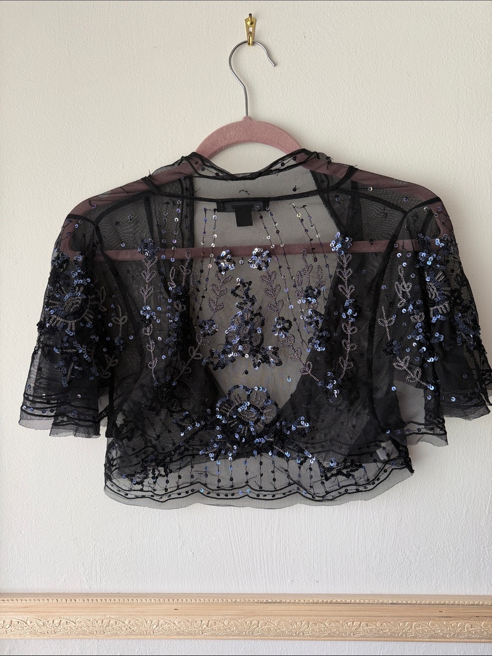 Express Short Sleeve Shawl Black Whimsygoth Embroidered Mesh Layering Y2K